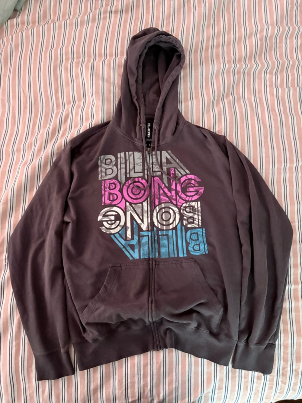 Billabong Grey Zip-Up Hoodie with Logo Tag